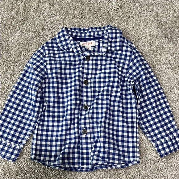 Cat & Jack Kids Navy Plaid Button-Up Shirt - Picture 1 of 4